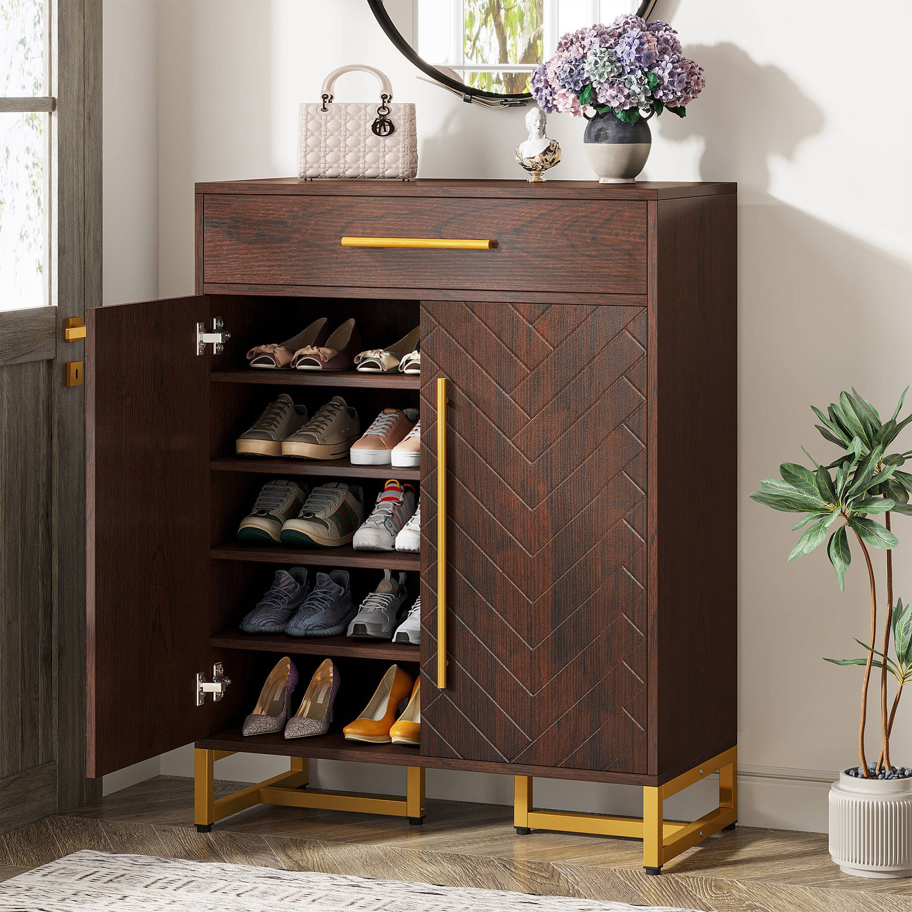 Tribesigns Shoe Cabinet, 20 Pair Shoe Organizer with Drawer & Adjustable Shelves Tribesigns